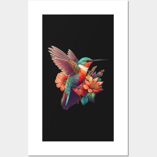 Hummingbird and Flowers Posters and Art